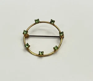 Vintage Brosche unsigniert goldfarben - Strass - Uranglas Kreis - Bild 1 von 14