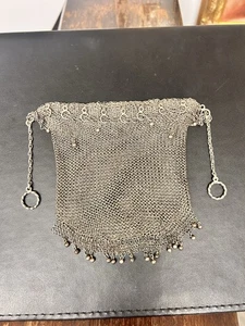 Sacchetto portamonete in argento massiccio antico vittoriano cotta a catena, maglia argento antico - 115 g �� - Foto 1 di 9