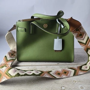 Tory Burch Walker Green Leather Webbing Strap Small Satchel/Tote Bag Minty - Picture 1 of 18