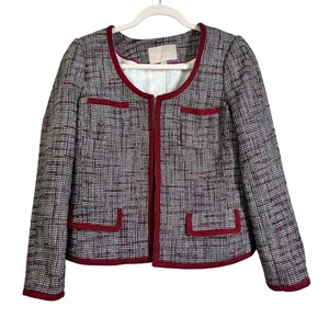 BANANA REPUBLIC Blazer 10 Tweed Single Neck Closure Open Front Satin Lined - Picture 1 of 13