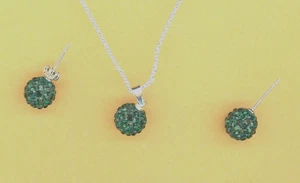 Halskette & Ohrstecker SET CZ DISCO Shamballa Typ 3/8" mit dunkelgrün B5-B22 - Bild 1 von 3