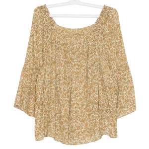 Chaps Top Floral Bell 3/4 Sleeve Gauzy 70s Boho Hippie Festival Cottage Size XXL - Picture 1 of 7