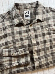 Mountain Khakis Men's XL Brown Plaid Patterned Flannel Shirt Logo Hit On Back - Picture 1 of 11