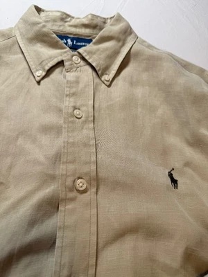 Camisa de vestir Ralph Lauren para hombre calce clásico caqui mediano lino ligeramente usada Foto 1 de 4
