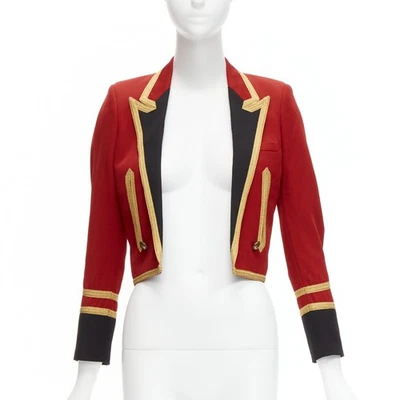 SAINT LAURENT 2014 Spencer rojo lana militar oro recortado oficial chaqueta FR34 XS Foto 1 de 4