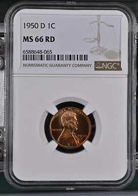 1950 D Lincoln Wheat Cent NGC MS-66 RD Toner! - Image 1 of 2