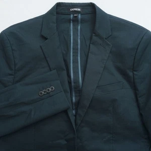 Express Mens Blazer 2 Button Cotton Blend Green Jacket 40R Extra Slim - Picture 1 of 11