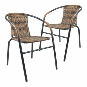 2er Set Bistrostuhl Farbe Schwarz + Braun - Stapelstuhl Balkonstuhl Poly-Rattan - Bild 1 von 8
