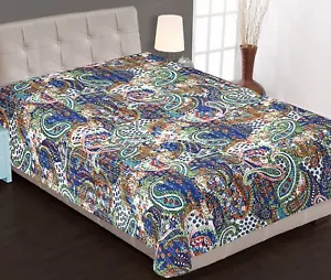 Embroidery Single Kantha Quilt Bedspread Bohemian Cotton Blue Boho Gypsy Blanket - Picture 1 of 6