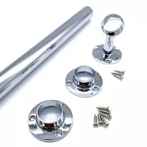 Wardrobe Pole Hanging Rail Chrome Clothes Pole 18mm Round Tube - Picture 1 of 29