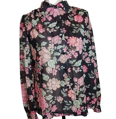 Blusa Camisa Deportiva Empress Para Mujer Talla 14 EE. UU. Transparente Floral LS Polye De Colección Años 80 #D26 Foto 1 de 4