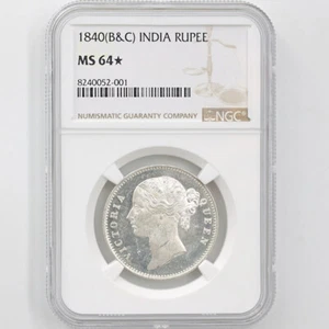 1840 (B&C) British India Queen Victoria 1 Rupee Silver Coin NGC MS 64 STAR - Picture 1 of 4