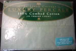 VintageThe Linen Cottage LUXURY Percale Cotton King Single Flat Sheet Set - Picture 1 of 7