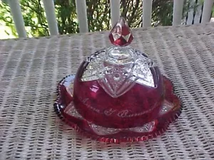 RUBY STAINED GLASS COVERED BUTTER "ANNA G BANNEISTER 1910" - Picture 1 of 8