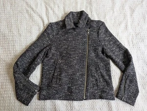 J Crew Jacket Women Small Black Boucle Moto Biker Blazer Zip Sleeves Collared - Picture 1 of 13