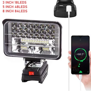 90W LED Arbeitsleuchte Für Makita Liion Akku 18V Baustrahler Aufladbar Flutlicht - Bild 1 von 15