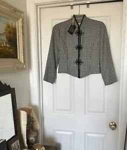 Vintage Jessica Howard Blue & Beige Houndstooth Blazer - Petite Size 12 - Picture 1 of 8