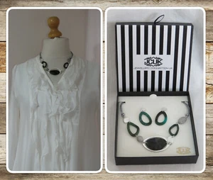 Brandneu mit Etikett, Statement, grün & silbergrau, Harzglied, Halskette & Ohrringe (UVP 32 £) - Bild 1 von 13