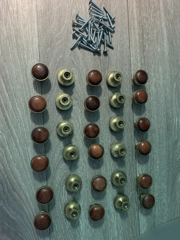 30 Lot Vintage Wooden Shape Drawer Knobs Pulls Round Woden Brass? Cover