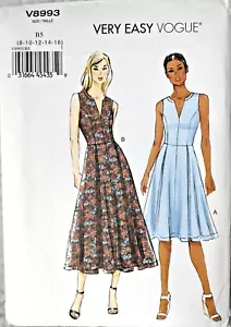 Abito senza maniche Vogue Pattern V8993 facile collo a V 2 lunghezze con dettagli cucitura 8-16 - Foto 1 di 7