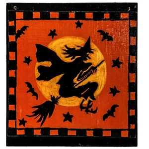 Christopher James Bestle Fliegende Hexe Kiefer Quadrat (6" x 5 7/8") I SIGNIERT - 2014 - Bild 1 von 2