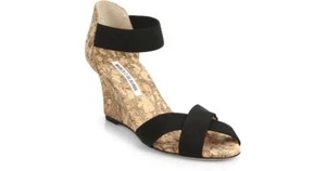 MANOLO BLAHNIK ELAS CORREA AL TOBILLO CORCHO CUÑA SANDALIAS ZAPATOS EU 40 ME ENCANTAN ZAPATOS - Imagen 1 de 7