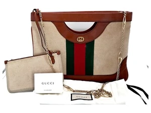 Gucci Bag Ophidia Rare Canvas Leather Handbag Bag Shoulder Chain Shoulder - Picture 1 of 11