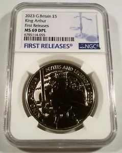 2023 GREAT BRITAIN £5 KING ARTHUR NGC MS 69 DPL 5 Pound DEEP PROOF LIKE - Picture 1 of 3