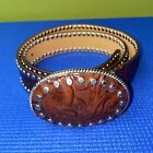EXPRESS Large BROWN EMBOSSED WIDE LEATHER SILVER STUD BELT