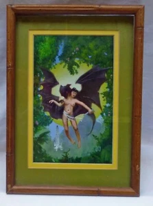 Carl Lundgren Fantasy Konzeptkunst "Erdwind" Original Öl Akt Frau mit Fledermaus - Bild 1 von 7