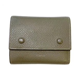 【 DDP 】 CELINE Trifold Wallet Small Folded Multifunction Leather Purse Greige - Picture 1 of 11