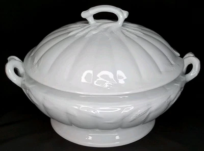 Gilded Age Ironstone Tureen Thomas Furnival The Lorne Roped Wheat White 1860s - Image 1 of 4