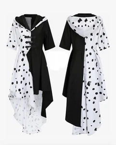 Cruella DeVil Cosplay Black White Dress Polyester Suit Costume Halloween Outfit - Picture 1 of 8