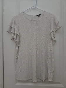 ADRIANNA PAPELL Women's Top Sz L Polka Dot Flutter Short Sleeve Stretch see pics - Picture 1 of 11