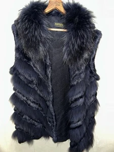 Jayley Collection Damen 100% Echtfell Filet Designer Weste One Size Dunkelblau - Bild 1 von 5