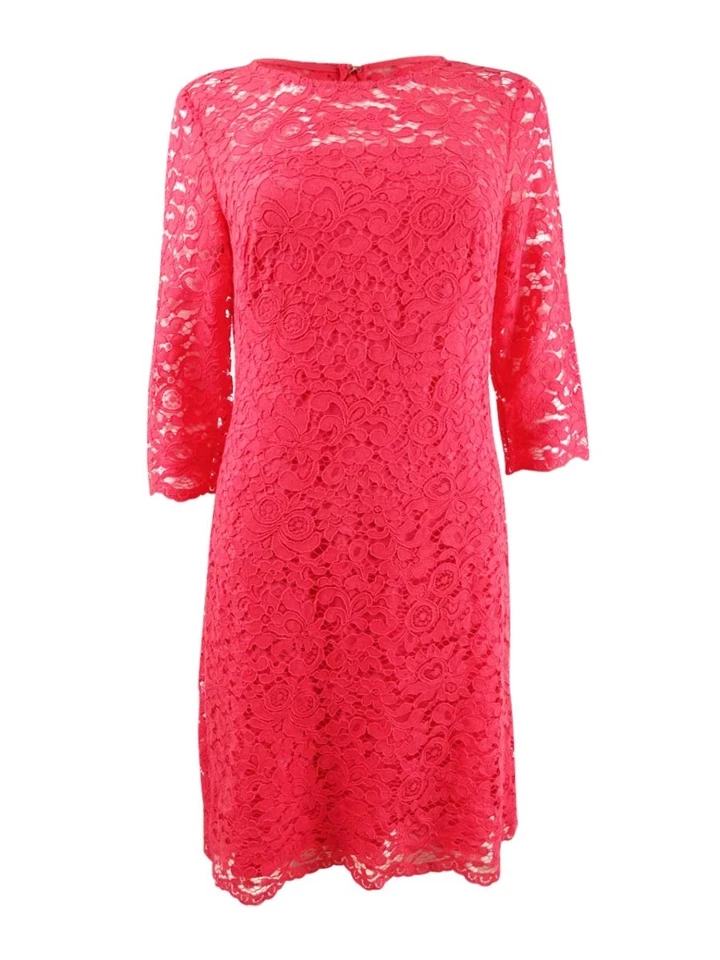 Lauren Ralph Lauren Womens Paymer Red Lace Illusion Sheath Dress 6 BHFO 4579