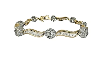 Brazalete de tenis de diamantes con conjunto de flores y canales de aproximadamente 4,25 quilates de oro W&Y de 14 quilates 8,4 dwt Foto 1 de 4