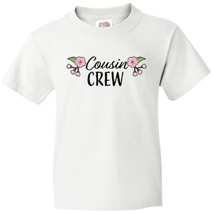 Inktastic Cousin Crew With Flowers Youth T-Shirt Squad Little Big Team Cousins - Picture 1 of 8