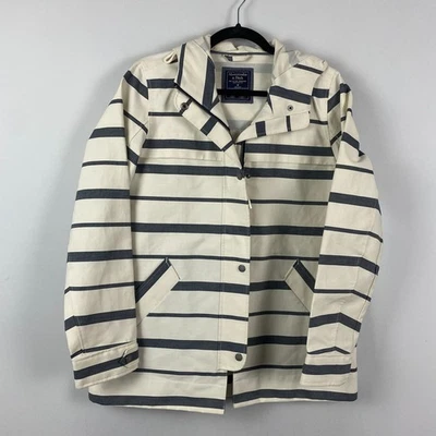 Chaqueta de Lluvia Abercrombie & Fitch Mujer Mediana Azul Marfil Rayas Impermeable Foto 1 de 4