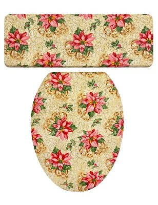 Juego de cubierta de asiento de inodoro y tapa del tanque decoración baño Navidad beige dorado de pascua Foto 1 de 2