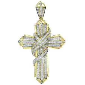 3Ct. Men's Lab Created Diamond Cross Pendant Pave Set 10K Yellow Gold Finish - Picture 1 of 4