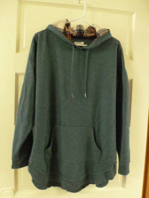 :)   Maurices hoodie size 0 (14W) pull over, green,  plaid hood, preowned — 第 1/4 张图片