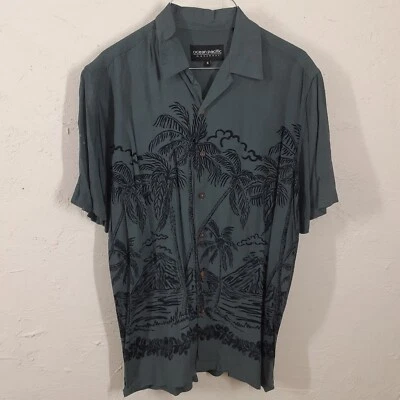 Ocean Pacific Hawaiian Aloha Shirt Sz Small Rayon Gray Black Ocean Palm  - Image 1 of 4