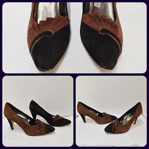 Maserati  1980 Vintage Suede Kiltie Pumps Heels 1 Owner SUPERB con Art Deco Look - Picture 1 of 13