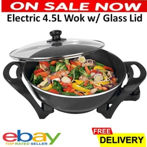 Electric Wok 4.5L Frying Pan Frypan Non Stick with Glass Lid Cooking Portable - Picture 1 of 8