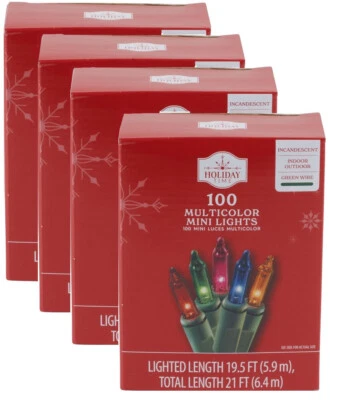 4 box Holiday Time 100-Count Multicolor Incandescent Mini Christmas Lights 21 FT - Image 1 of 4