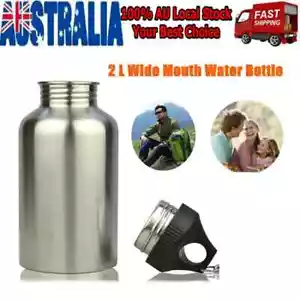 2L Gym Water Bottle Stainless Steel Large Sport Training Camping Drink Kettle AU - Picture 1 of 8