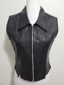 NEW IDENTITY Women's Vest Jacket Sleeveless Zipper Front 100% Leather.Size M - Picture 1 of 12