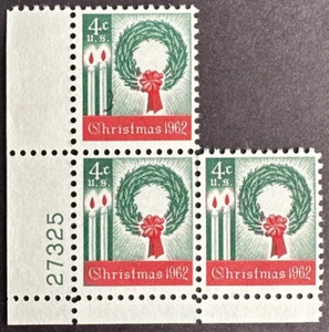 US 1962 Scott # 1205 Plate Block of 3 Mint Stamps MNH OG Christmas - Picture 1 of 2