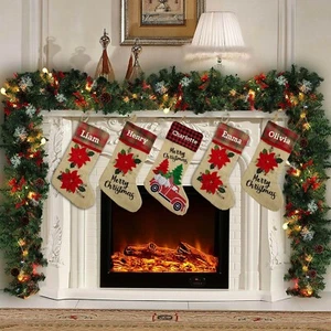 Calza natalizia personalizzata ricamata, calza Poinsettia, regalo natale - Foto 1 di 13